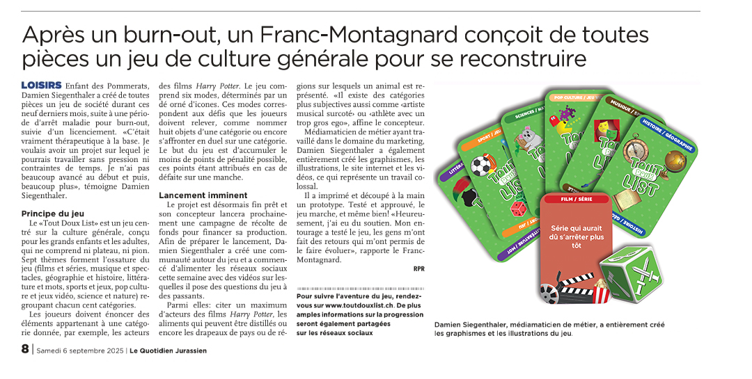 toutdouxlist_cultft-games_jeu-societe_ambiance_culture_general_article_le_quotidien_jurassien article LQJ sur le jeu Tout Doux List