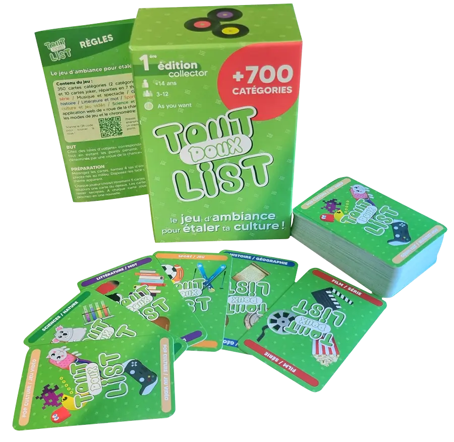 tout_doux_list_jeu_ambiance_culture_generale_set_complet_carte_boite_regles Set de jeu complet Tout Doux List, 360 cartes, boîte et règles